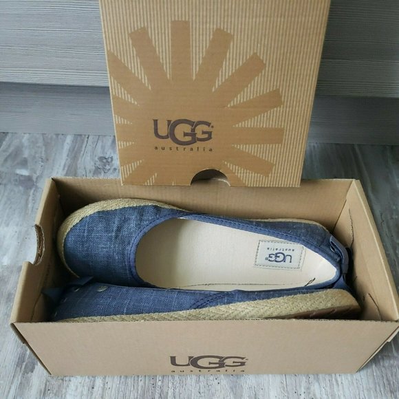 Ugg Indah Ballet Flat Denim Blue Western Girl Country Core Lace Ribbon 6.5 NEW - Picture 12 of 16